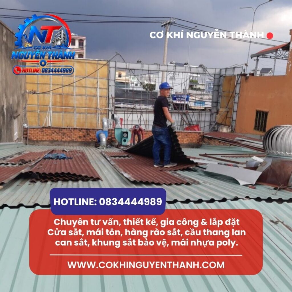 Dịch vụ thi công mái tôn Bình Tân trọn gói mang lại giải pháp mái tôn bền đẹp, chống nóng của Cơ khí Nguyễn Thành cam kết mang đến cho công trình của bạn sự kiên cố vững chãi, tính thẩm mỹ vượt bậc cùng đơn giá cạnh tranh nhất.